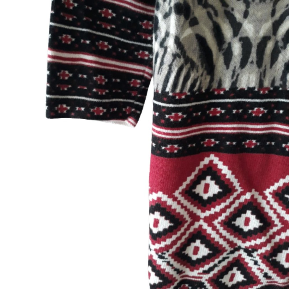 Chicos Sz 1 (MEDIUM) Tribal Chevron Lacey Open Front Cardigan Sweater Soft Knit - Picture 5 of 8